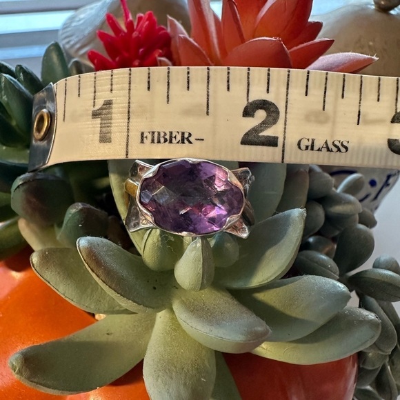 Arya Design Signed 925 Sterling Silver Gold Amethyst Hammered Boho Ring Size 8 - Picture 9 of 16